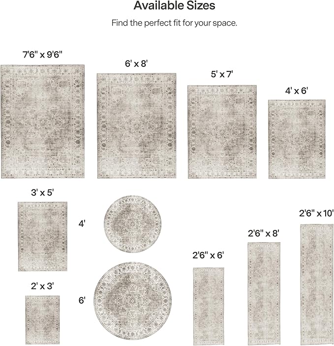 ReaLife Rugs Machine Washable Area Rug - Stain Resistant,Non-Shed - Eco-Friendly,Non-Slip, Family & Pet Friendly - Made from Premium Recycled Fiber - Vintage Bohemian Medallion - Beige Ivory, 3' x 5'