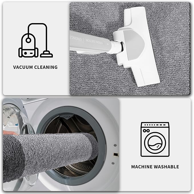 PURRUGS Dirt Trapping Door Mat 24" x 70", Non-Slip/Skid Machine Washable Entryway Rug, Shoes Scraper, Throw Rug, Super Absorbent Area Rug for Muddy Wet Shoes and Paws, Light Grey & Grey
