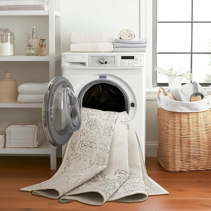 ReaLife Rugs Machine Washable Area Rug - Living Room Bedroom Bathroom Kitchen Entryway Office - Padded Crease Free Stain Resistant Premium - Boho Farmhouse Vintage- Paige- Ivory - 2'x 3'