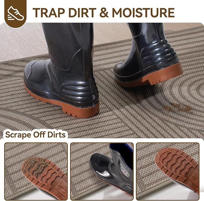 Front Door Mat 31''x47'', Absorbent Muddy Dirt Resist Washable Non Slip Low-Profile Indoor Doormat, Easy Clean Welcome Entryway Door Mats, Brown