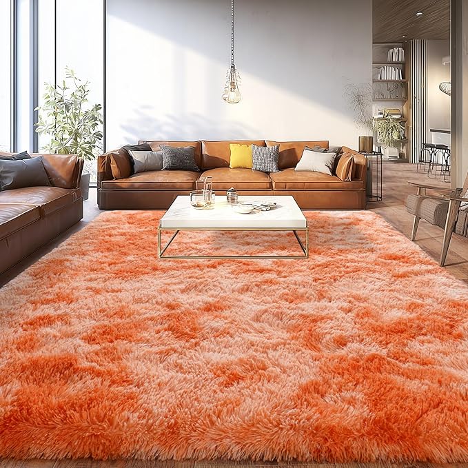Upgrade Non-Slip Plush Rugs for Living Room, Soft Shaggy Carpets for Living Room, Fuzzy Rugs for Kids' Room, Perfect Decor for Modern Home Tie Dye Orange 8x10Feet