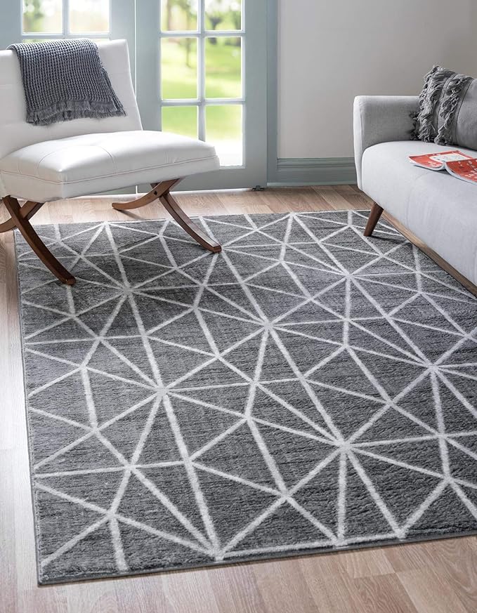 Rugs.com Lattice Trellis Collection Rug – 4' x 6' Gray Low-Pile Rug Perfect for Living Rooms, Large Dining Rooms, Open Floorplans