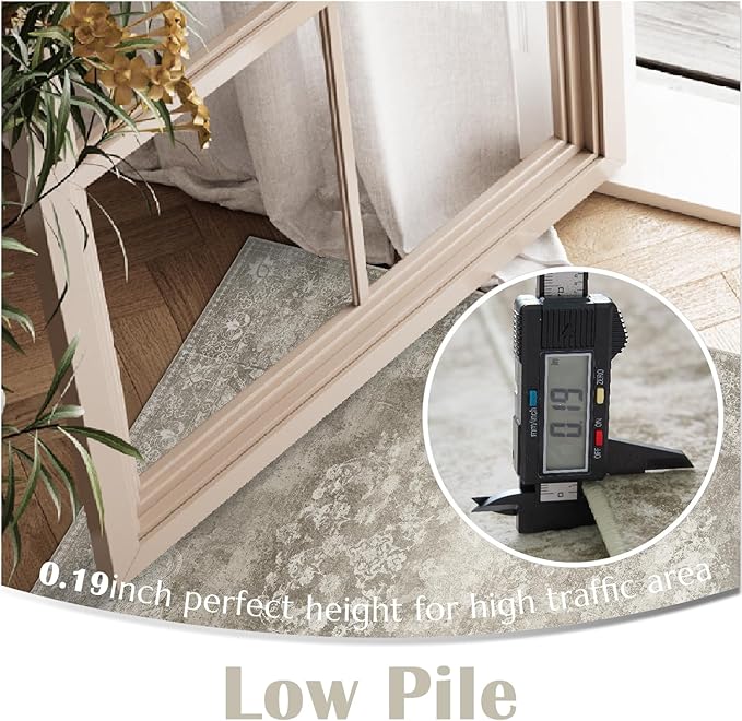 jinchan Vintage Floral Runner Rug 2x5 - Machine Washable Distressed Design Non-Slip Low-Pile Soft Thin Carpet for Hallway Kitchen Farmhouse Bedroom Entryway Laundry Room (2x5ft, Brown)