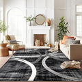 Rugshop Modern Wavy Circles Design Area Rug, Non-Shedding Carpet for Living Room, Large Bedroom, or Dining Room,Grand Room,Open Spaces Black, 8'8" x 12'