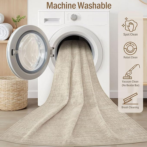 10x14 Area Rugs Living Room: Washable Large Vintage Rug Neutral Non-Slip Soft Stain Resistant Indoor Carpet for Bedroom Nursery Dining Room Under Table Bed Home House Office Playroom - Brown