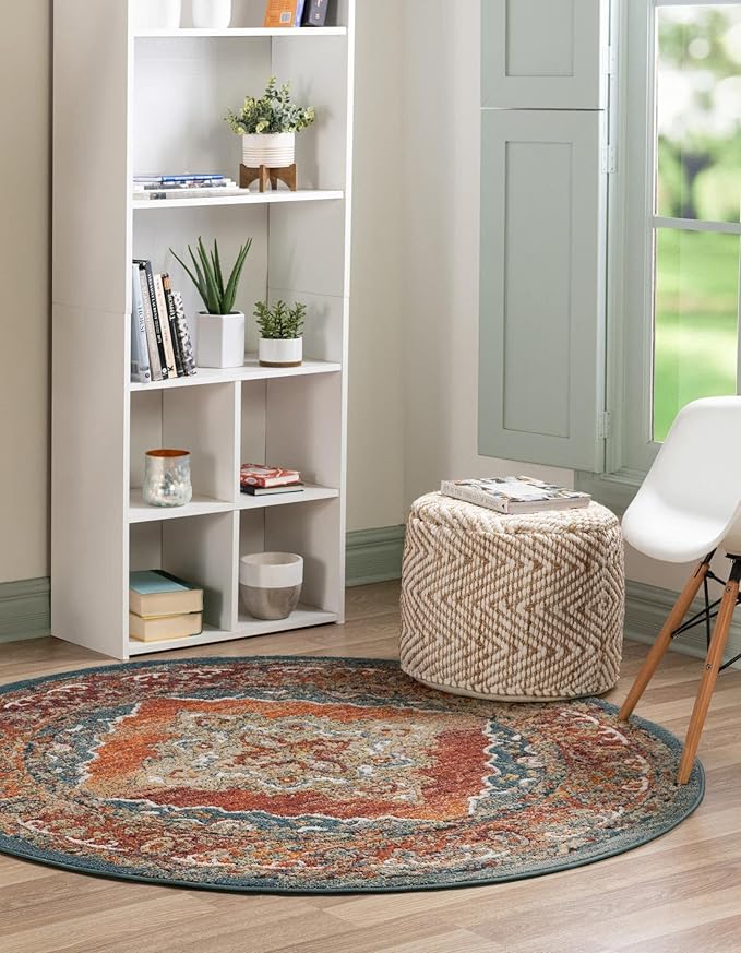 Unique Loom Isabella Collection Area Rug - Rossellini (7' 10" Round, Rust Red/ Beige)