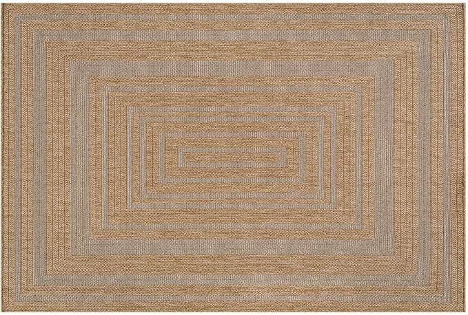 Beverly Rug Easy Jute Framed Border Entry Rug 2x3 Washable Durable Indoor Outdoor Area Rugs for Living Room Patio Office Stain Resistant Non Shedding Casual Indoor Outside Carpet 2 x 3 Natural