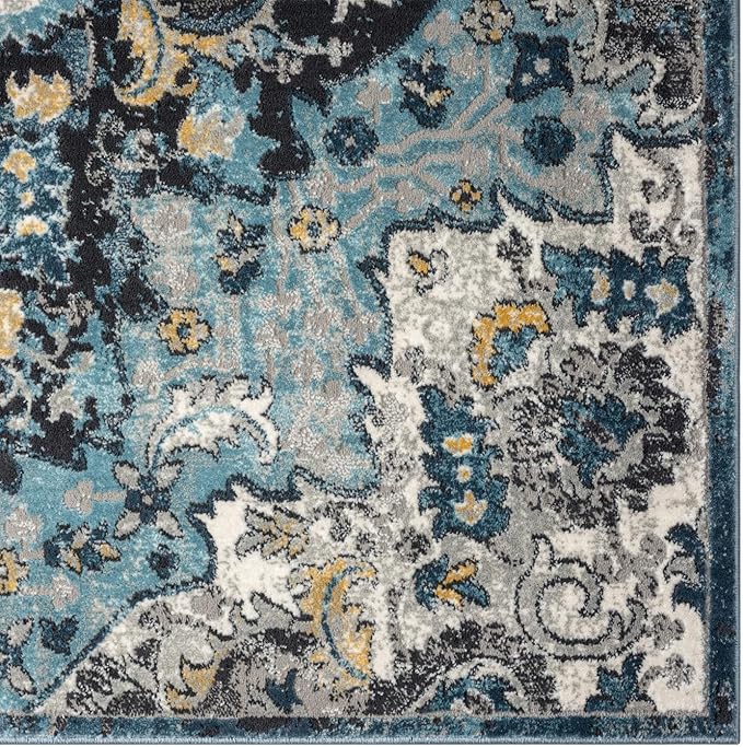 LUXE WEAVERS Moroccan Blue 6x9 Medallion Area Rug for Living Rooms