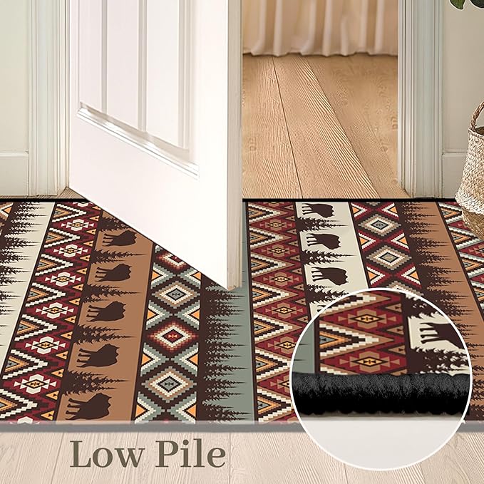 Rustic Cabin Wildlife Area Rug 5x7 Living Room Rug,Bear Moose Deer Country,Vintage Throw Rugs Carpet for Dining Room Washable Bedroom Rug Non Slip Floor Carpets for Office,Kids Playroom
