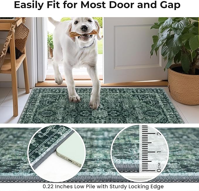 KOZYFLY Runners for Hallways 3x20 Ft Extra Long Faux Wool Washable Thin Hallway Rug Printed Runner Carpet for Entryway Bedroom Stair Kitchen Hall Living Room Decor, Dark Green