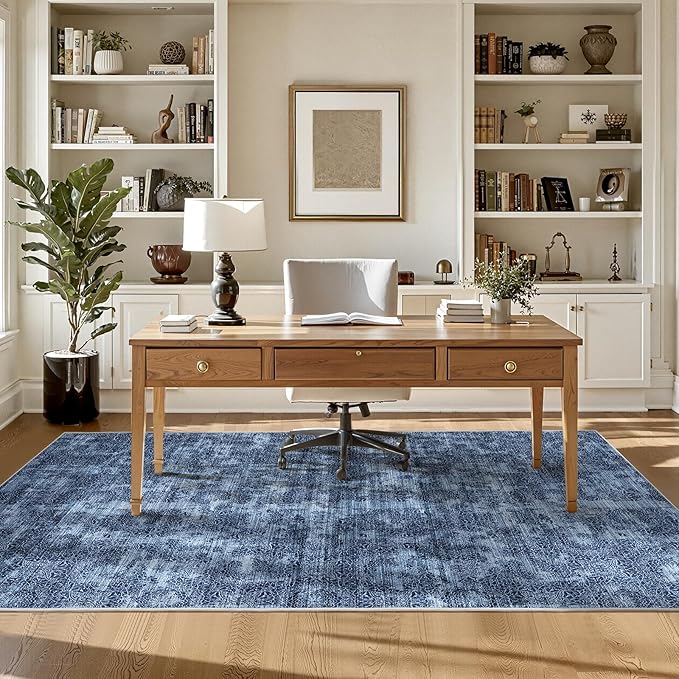 WITSHOCK 5x7 Area Rugs for Living Room: Machine Washable Non Slip Modern Abstract Carpet - Low Pile Print Rug for Bedroom Dining Room - Stain Resistant for Household - Pet Owners (Blue White)