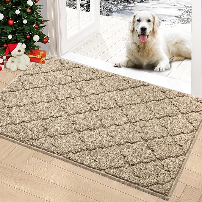 Timo Entryway Rug, Door Mats Indoor 32"x40" Absorbent Rubber Backing Non Slip Indoor Doormat, Machine Washable Resist Dirt Low Profile Door Mat, Front Door Rugs for Muddy Wet Shoes, Beige