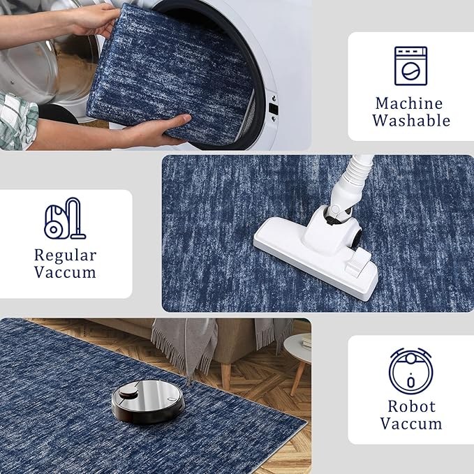 RUGSREAL 3ft Round Solid Area Rug Entryway 3ft Circle Rug Machine Washablr Small Dining Room Throw Rug Modern Contemporary Area Rug for Bedroom Living Room Nursery, 3' x 3' Round Blue