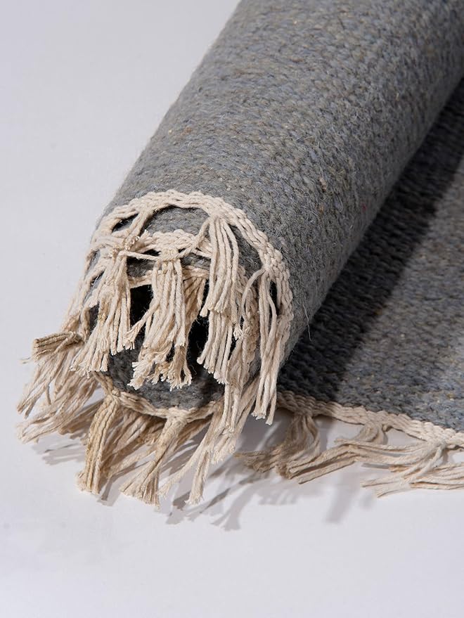 Rugsotic Carpets Hand Woven Flat Weave Kilim Wool 3'x5' Area Rug Solid Silver D00111