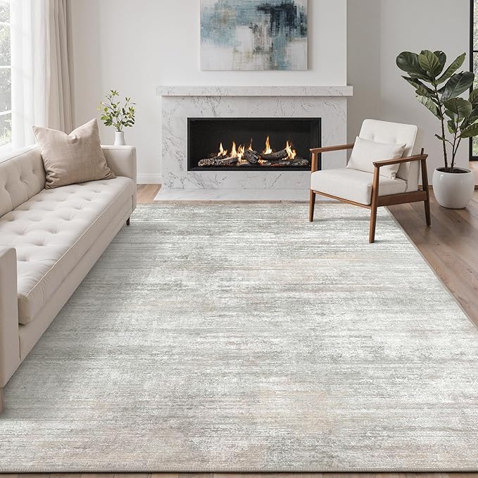 Bavni Washable Rug, Soft Abstract Rugs Non-Slip, Thin Foldable 3x5 Rug, Modern Stain Resistant Area Rug for Living Room, Kitchen, Bedroom, White/Grey