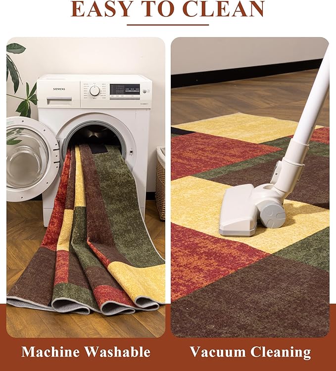 YIHOUSE Red and Green Rug 3x5, Burgundy Farmhouse Vintage Rugs Washable for Living Room,Burnt Orange Area Rug Non Slip,Geometric Boho Area Rug for Kitchen,Dining Room,Bedroom