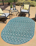 Unique Loom Outdoor Trellis Collection Area Rug - Tribal Trellis (5' 3" x 8' Oval, Teal/ Ivory)
