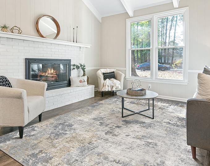 7x9 Area Rug Living Room Rugs - Washable Neutral Modern Abstract Soft Thin Large Rug Indoor Floor No Slip Rug Carpet for Bedroom Under Dining Table Home Office Decor - Blue Grey