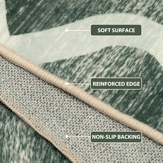 Area Rug 2x10, Moroccan Trellis Print Carpet, Machine Washable Non-Slip Rugs for Living Room, Bedroom, Dining Room & Entryway, Green