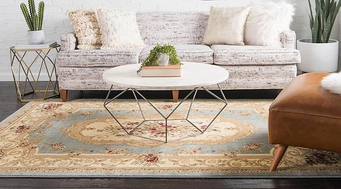 Unique Loom Versailles Collection Traditional Classic Medallion Motif Area Rug (9' 0 x 12' 0 Rectangular, Slate Blue/ Ivory)