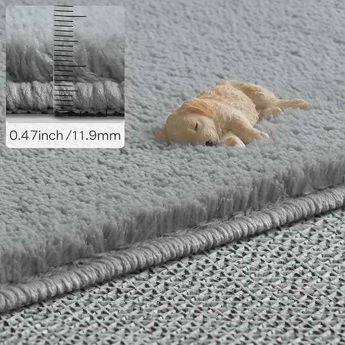 Solid Washable Area Rug - 9x12 Medium Pile Faux Cashmere Carpet for Living Room Bedroom, Grey