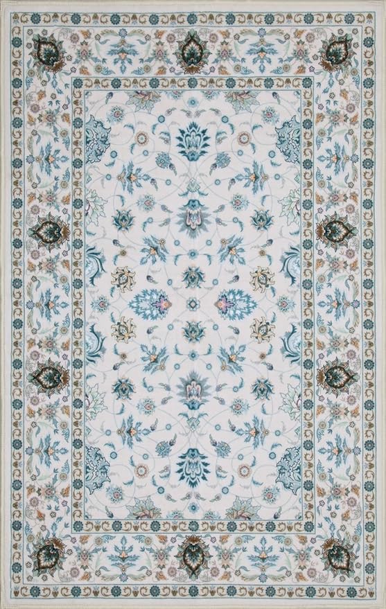 WILLSUN Washable Area Rugs, 6x9 Non-Slip Boho Large Area Rugs for Living Room, Bedroom, Machine Washable Vintage Rug, Indoor Floral Print Carpet for Home Decor, Kid & Pet Friendly Mat