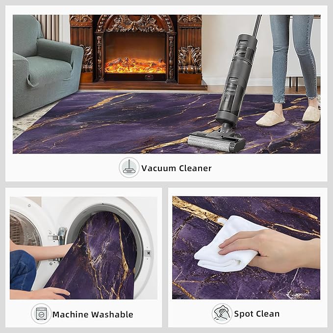 4x6 Abstract Marble Cafe Rug - Purple-Marble Rugs for Bedroom Aesthetic, Luxury Stone Pattern Soft Comfortable Non-Slip for Offie Bedroom Study Boy Girl Room Hotel Dorm