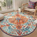 Lahome Washable Round Rugs 5'3"ft, Bohemian Orange Circle Rugs for Living Room, Entryway Round Area Rug, Floral Medallion Soft Non Slip Nursery Carpet for Bedroom Dining Coffee Table