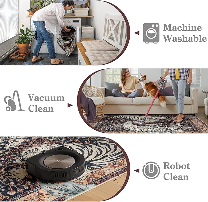 Moynesa Tiger Washable Area Rugs for Living Room, 5x7 Vintage Soft Rug for Bedroom, Non Slip Boho Ultra Thin Large Stain Resistant Throw Rug for Dining Guest Room, Puce Red