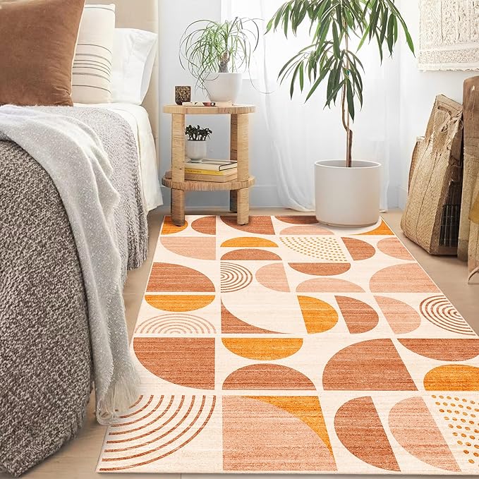 MUJOO Boho Rug Washable,3x5 Area Rugs for Bedroom Entryway Living Room Bedside,Small Throw Floor Carpet Non Slip Soft Indoor Modern Abstract Bohemian Orange