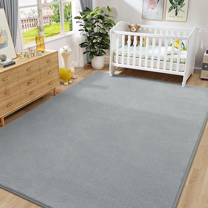 Amearea Modern Area Rugs for Bedroom Living Room, 4x6 Feet Grey Thickened Memory Foam Rug, Fluffy Indoor Washable Rugs Non Slip Minimalist Carpet for Kids Boys Girls Dorm Nursery Room Decor