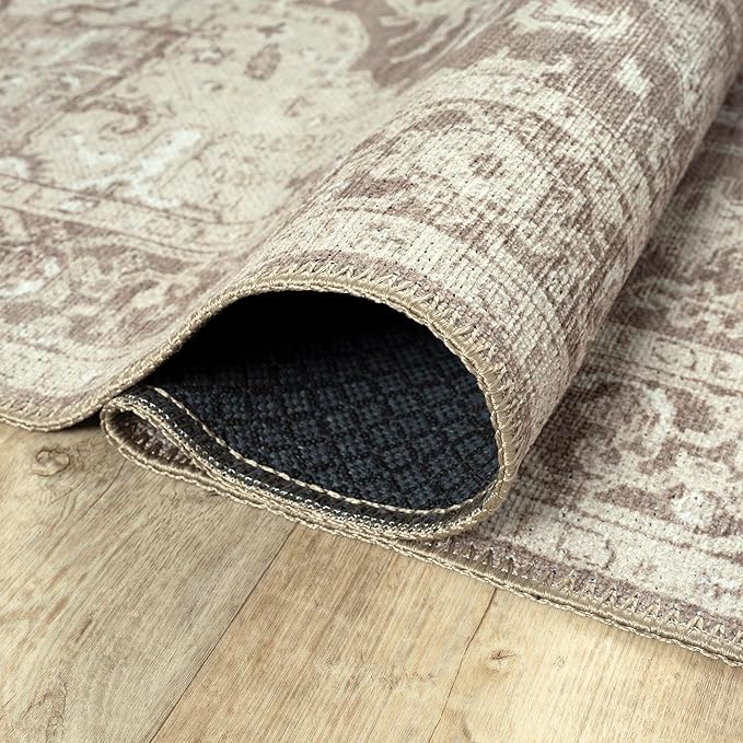Bloom Rugs Washable Non-Slip 3' x 5' Rug - Light Brown Traditional Medallion Area Rug for Living Room, Bedroom, Dining Room, and Kitchen - Exact Size: 3' x 5'