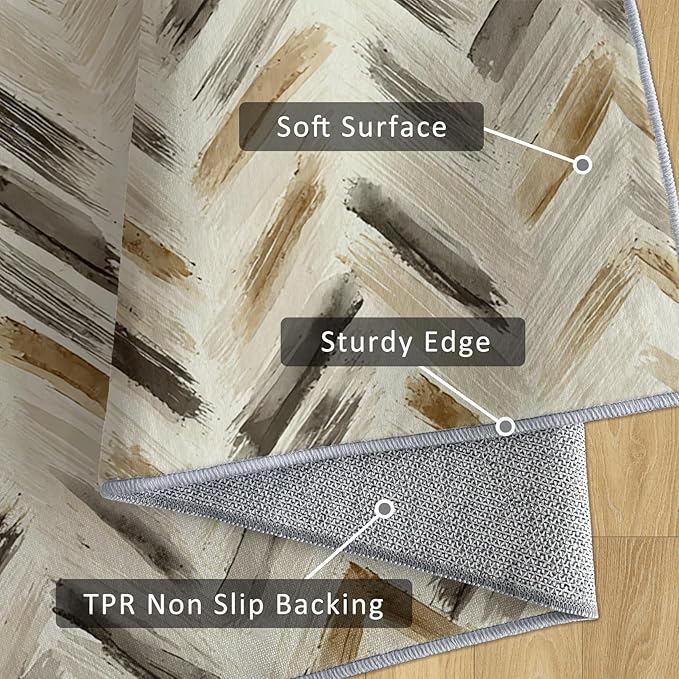 Washable 3x5 Chevron Rug Living Room, Modern Abstract Art Design Area Rugs for Bedroom, Chevron Home Decor Carpet, Low Pile, Non Slip, Kids & Pet Friendly (N4188)