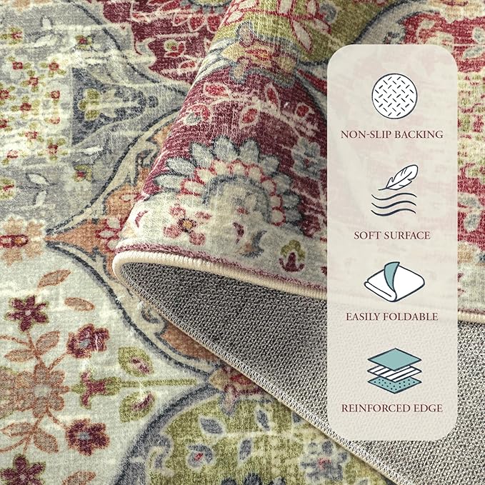 Lahome Moroccan Trellis Washable Small Area Rug, 3x5 Black Rug for Bedroom Living Room, Non-Slip Oriental Accent Throw Carpet for Kitchen Office Entryway Bathroom Office, Orange/Terracotta