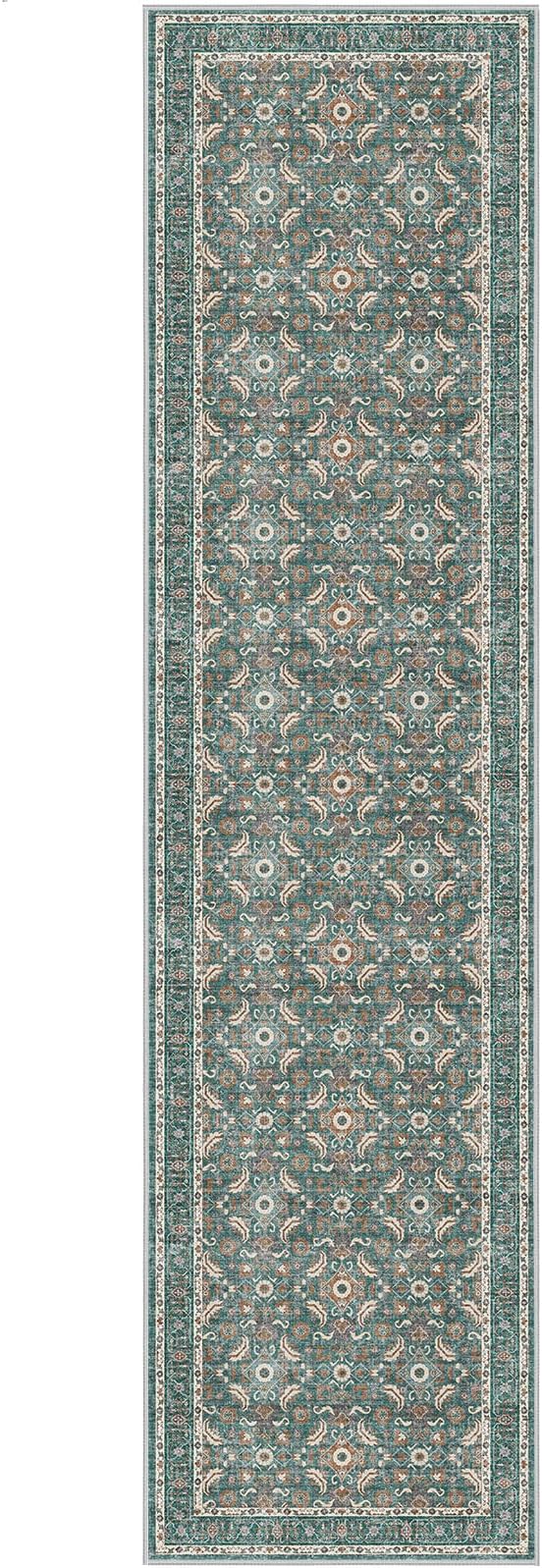 WITSHOCK Washable 3x12 Long Runners Rugs for Hallways,Vintage Neutral Hallway Rugs for Entryway Kitchen Bedroom,Vintage Farmhouse Home Decor(Teal Blue,3x12)