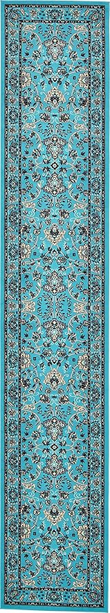 Unique Loom Sialk Hill Collection Area Rug - Washington (2' 11" x 16' 5" Runner Turquoise/Black)