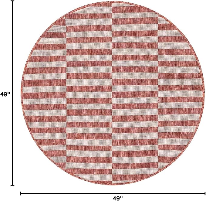 Unique Loom Outdoor Collection Classic Stripes, Transitional Indoor & Outdoor Area Rug, Rectangular 4' 0" x 4' 0", Red/Ivory
