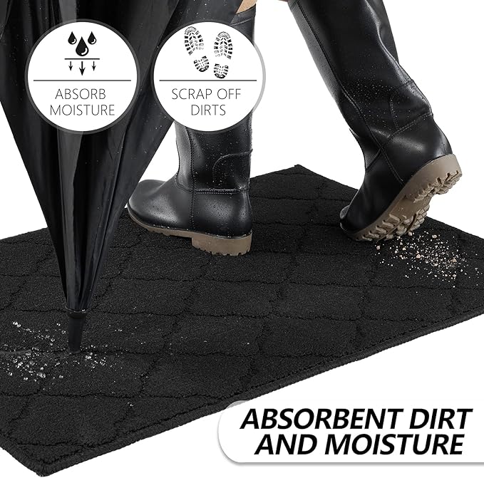 Timo Indoor Door Mat, Front Door Rug 24"x36" Rubber Backing Non Slip Absorbent Door Mats, Resist Dirt Entrance Doormat Inside Floor Mats for Entryway, Machine Washable Low-Profile Doormat, Black