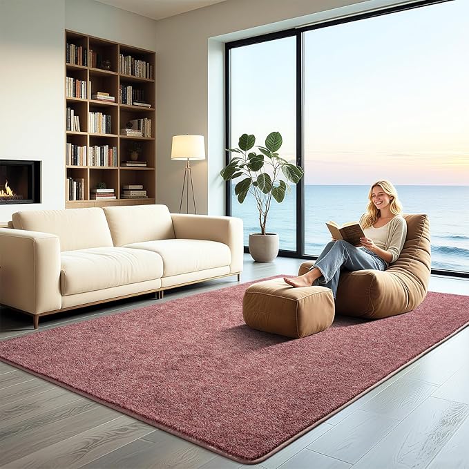 HQAYW 4x6 Area Rugs for Living Room Bedroom, Modern Thickened Memory Foam Soft Rug, Indoor Low Pile Minimalist Washable Non Slip Carpets for Kids Girls Boys Nursery Dorm Home Decor, Dark Red