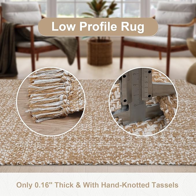 Collive Kitchen Runner Rug, 2' x 4.3' Hand-Woven Reversible Washable Rugs, Tan Cotton Modern Farmhouse Bathroom Mat Hallway Carpets for Foyer Bedroom Entry Back Door Decor