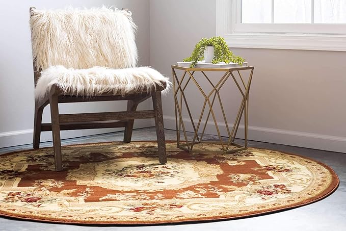 Unique Loom Versailles Collection Traditional Classic Floral Motif Area Rug (6' 0 x 6' 0 Round, Terracotta/ Ivory)