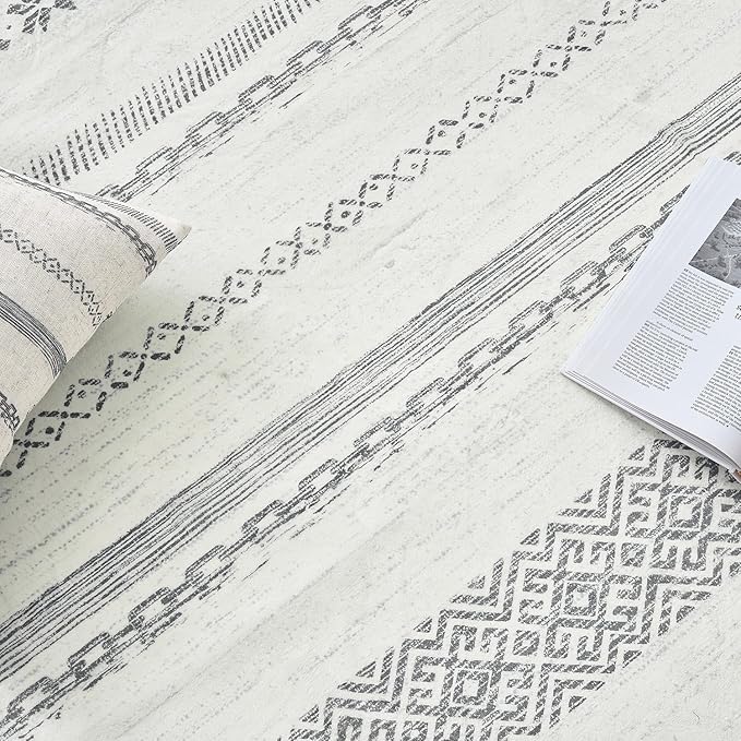 jinchan Boho 2x3 Rugs for Entryway - Moroccan Machine Washable Doormat Soft Bohemian Small Throw Rug Non-Slip Carpet for Entrance Kitchen Laundry Room Bedroom (2‘x3', Grey)