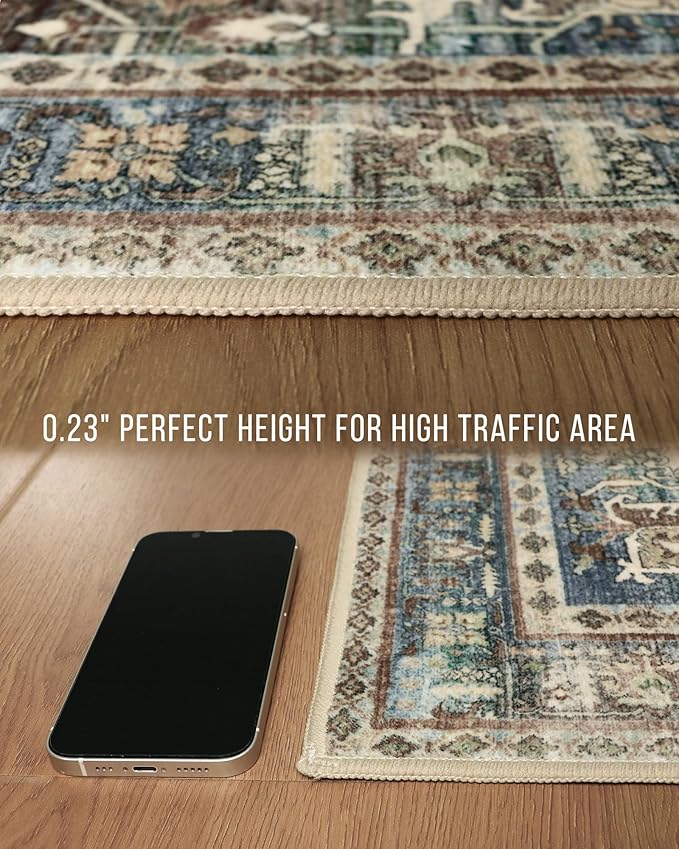 GENIMO 2'6'' X 8' Runner Rugs for Entryway,Machine Washable Vintage Floor Cover Foldable Modern Non Slip Rug, Low Pile Soft Carpet Floral Print Mat for Indoor Entryway/Bathroom/Kitchen,Sage Green