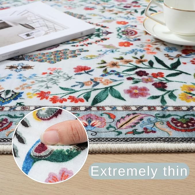 Rugcomf Living Room Rug 5x7 Rug Machine Washable Area Rug Floral Non-Slip Low Pile Large Rugs for Living Room, Bedroom, Farmhouse, Dining Room, Kids Playroom(Colorful)