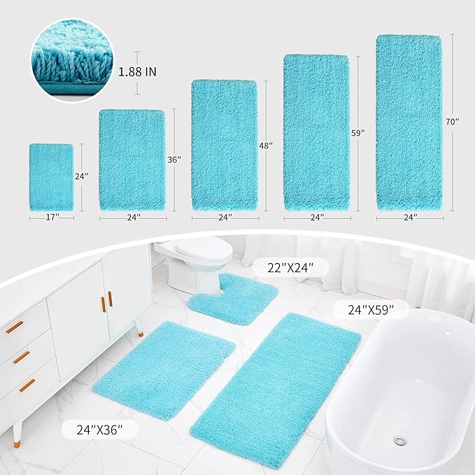Bathroom Runner Rug 24x59 Teal Non Slip Fluffy Long Bath Mat for Bathroom Floor Washable Plush Luxury Bath Rug for Tub Absorbent Shower Sink Mat Bedside Rug