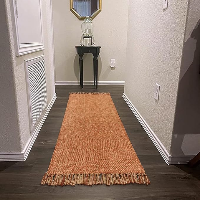 Collive Hallway Runner Rug, 2' x 6' Hand-Woven Reversible Washable Entryway Rugs, Terracotta Cotton Modern Farmhouse Laundry Room Carpet for Bathroom Sink Foyer Bedroom Fall Decor