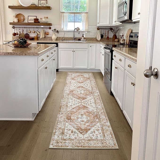 Lahome Boho Washable Rug Runner - 2x7 Non-Slip Runners Rugs for Hallways Non-Shedding Lightweight Runners for Kitchen, Oriental Distressed Print Indoor Carpet Runner for Entrance Bathroom Laundry Room