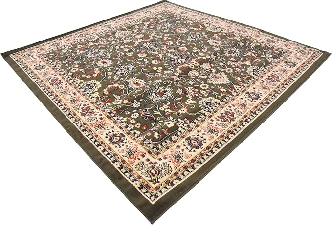 Unique Loom Sialk Hill Collection Area Rug - Washington (7' 10" Square Green/Hunter Green)