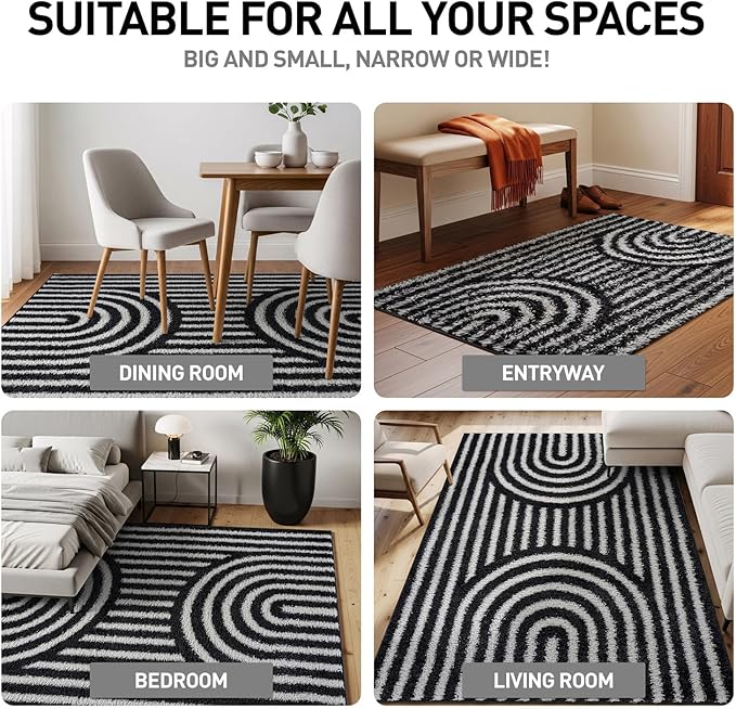 Rugshop Abstract Arch Shag Area Rug Anthracite Dark Gray 5' x 7' Great for Bedrooms, Living Rooms, or Under Coffee Tables