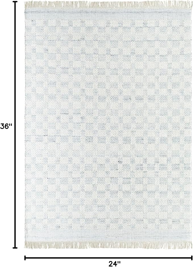 Mark&Day Wool Rugs, 2x3 Clinten Solid and Border Light Slate Checkered Rug, Cream Grey Carpet for Living Room, Bedroom or Kitchen (2' x 3')